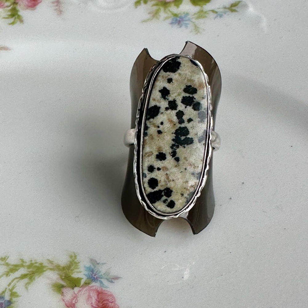 Dalmatian Jasper Sterling Silver Ring Size 8 925